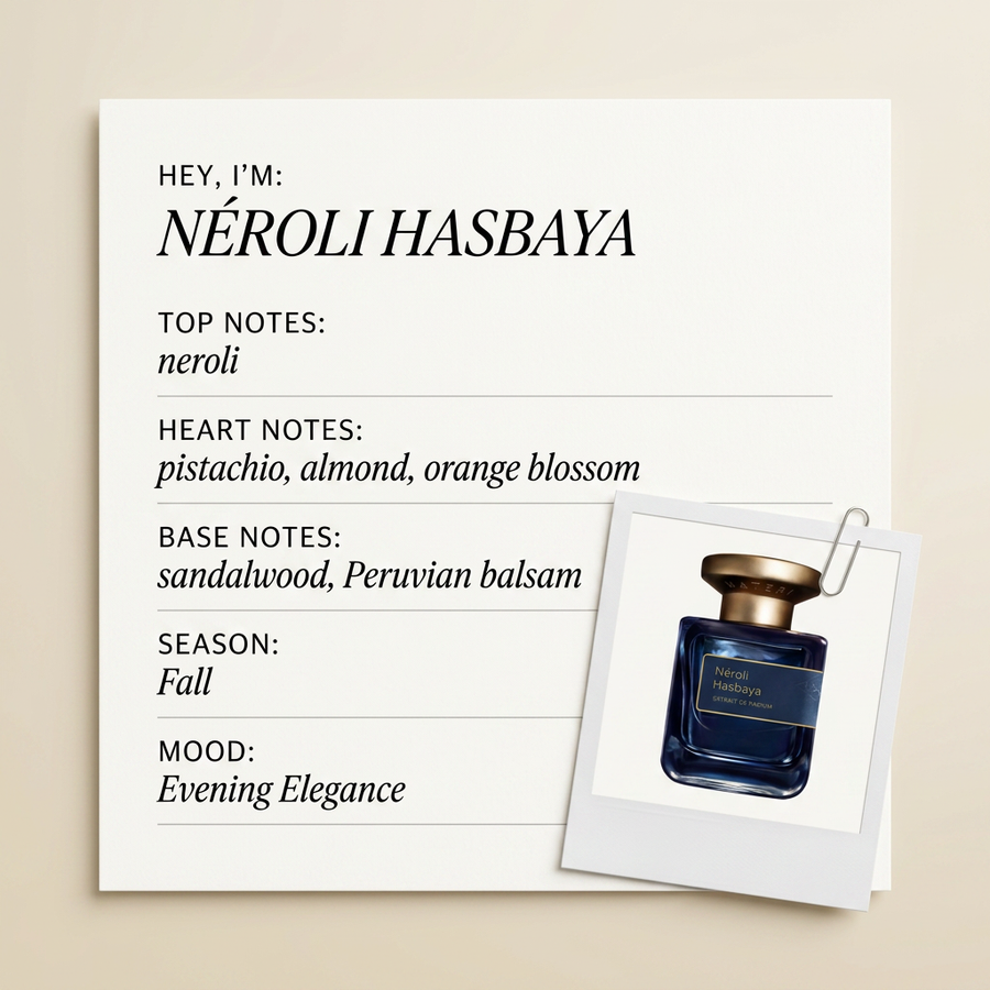 Atelier Materi Parfumerie NÉROLI HASBAYA fragrance profile card
