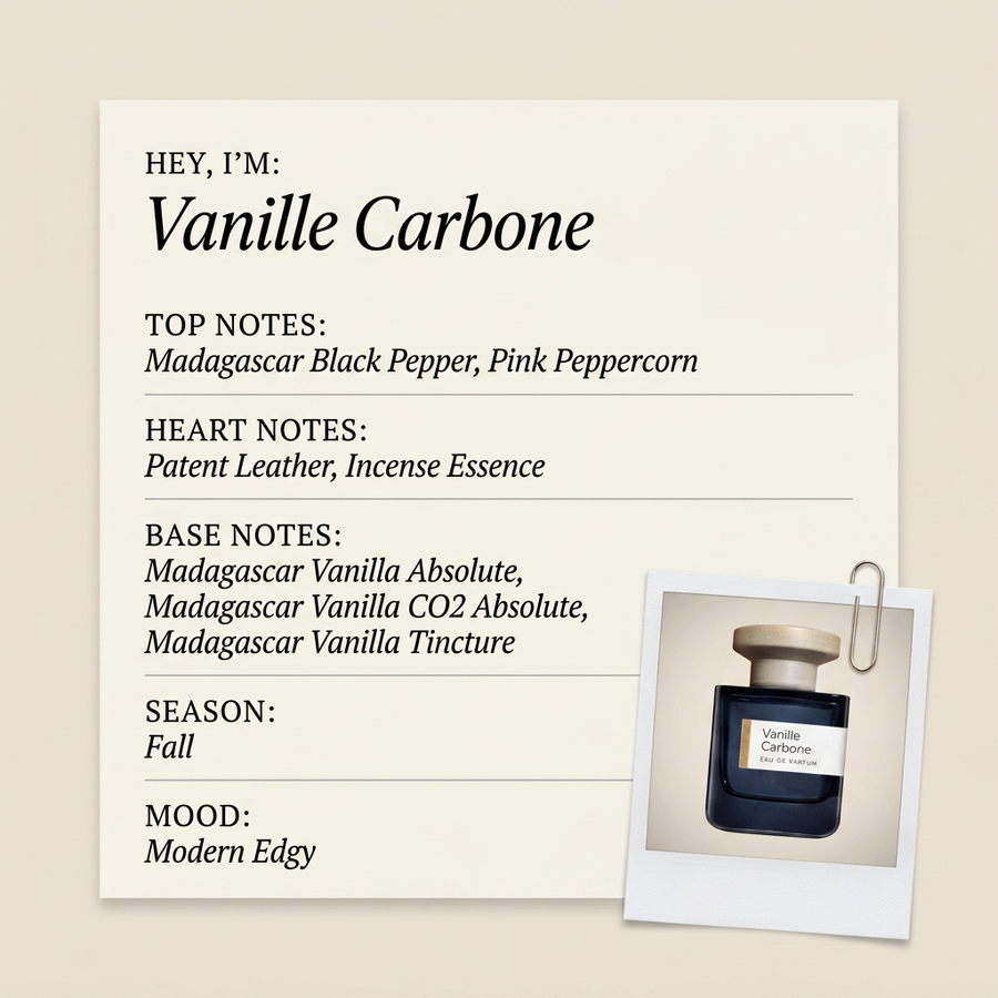 Atelier Materi Parfumerie Vanille Carbone fragrance profile card