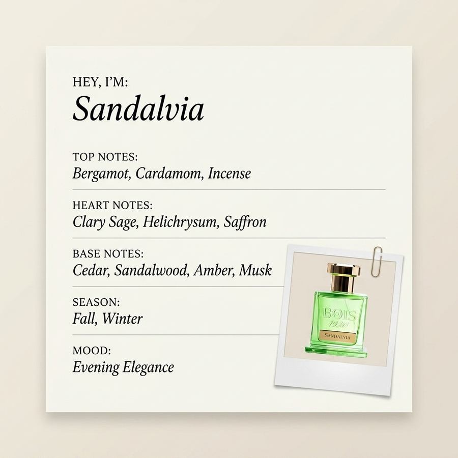 BOIS 1920 Sandalvia fragrance profile card
