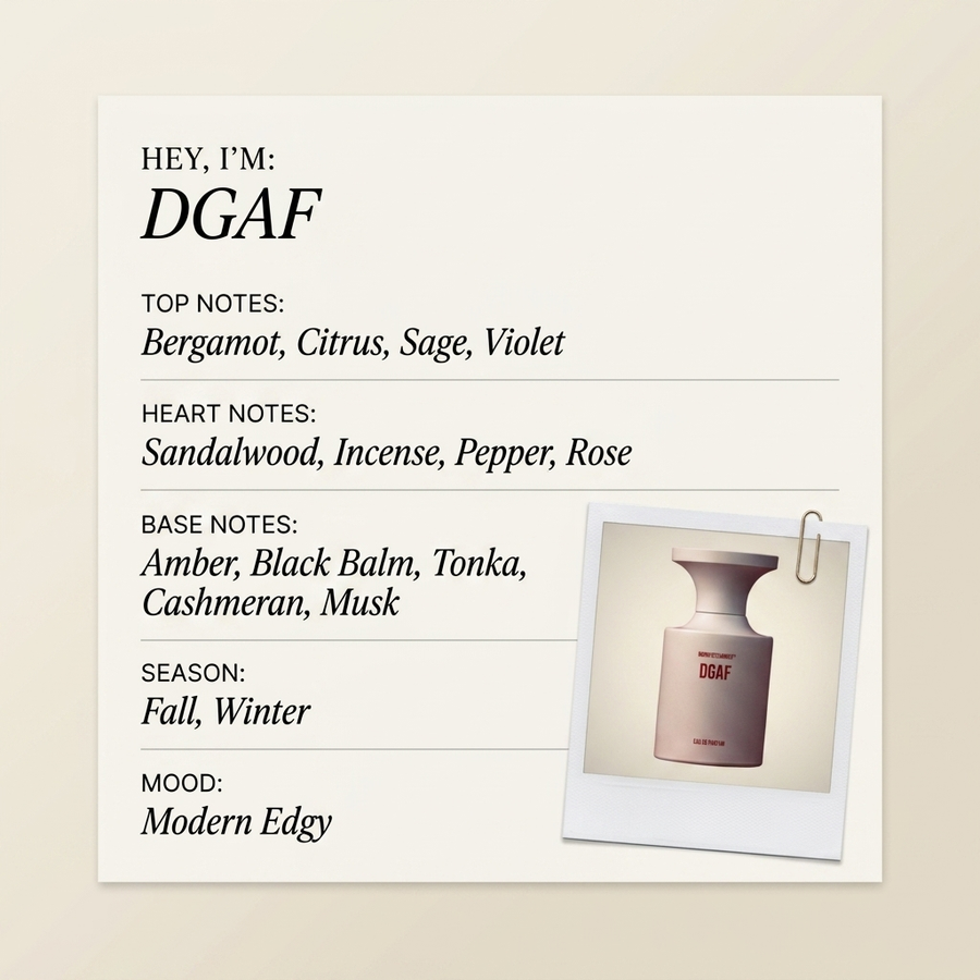 Born to Stand Out DGAF fragrance profile card