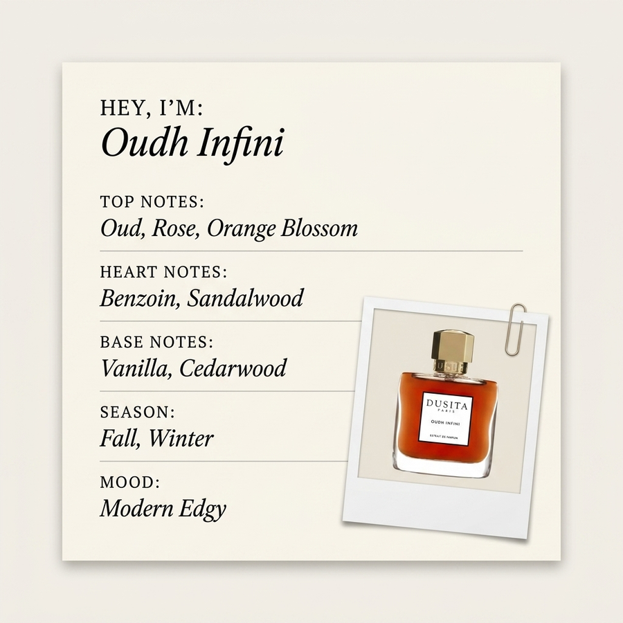 DUSITA PARIS Oudh Infini fragrance profile card