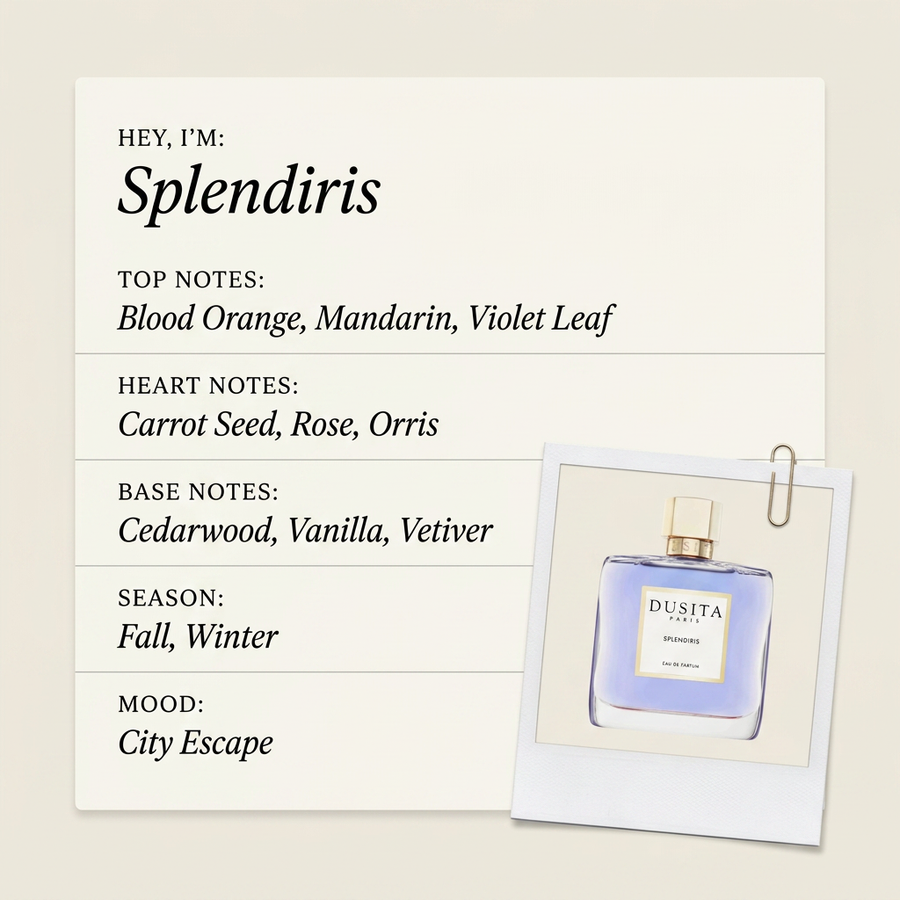 DUSITA PARIS Splendiris fragrance profile card