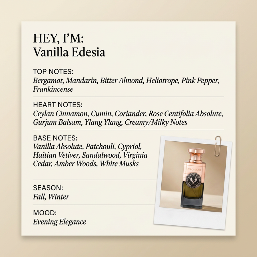 Electimuss London Vanilla Edesia fragrance profile card