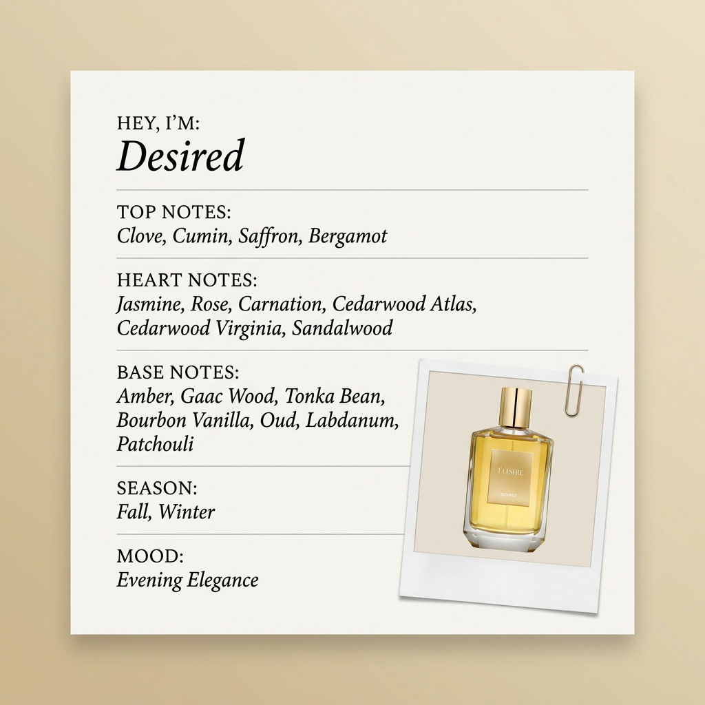 Elisire Desired fragrance profile card