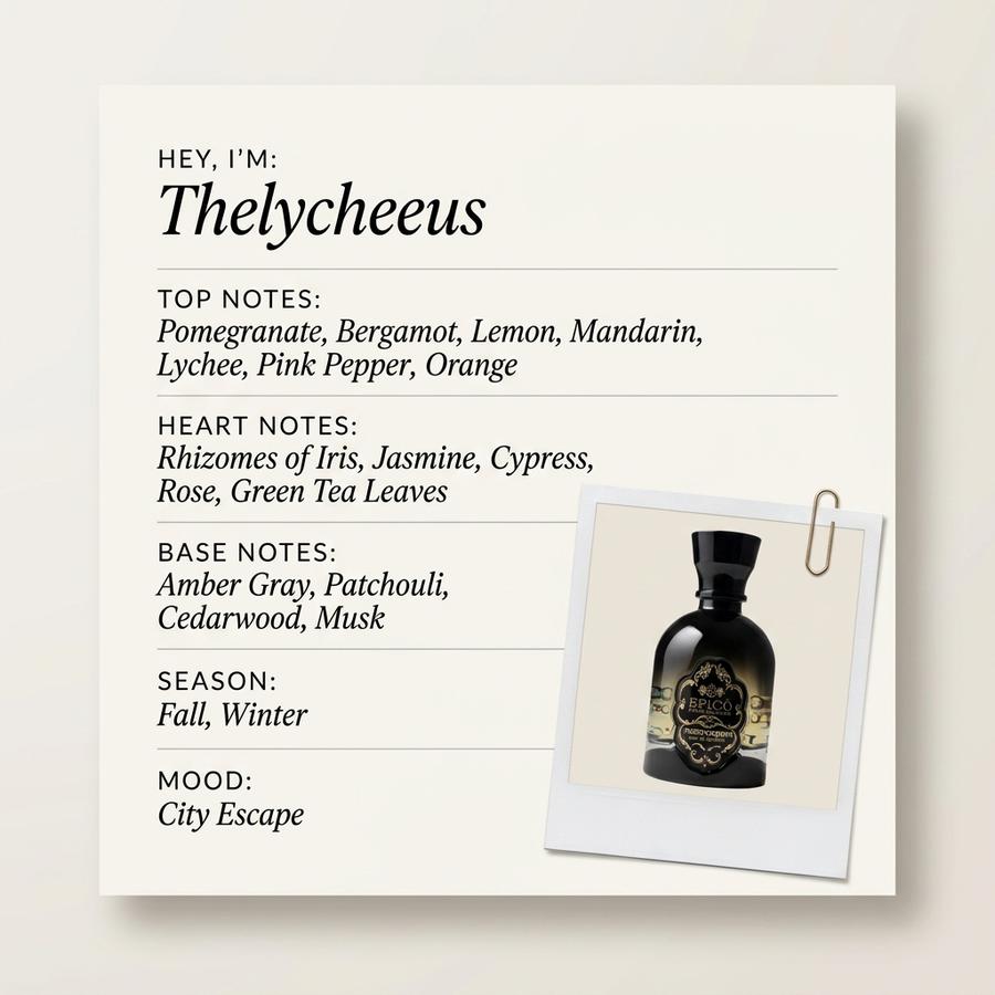 Epicò Parfum Thelycheeus fragrance profile card