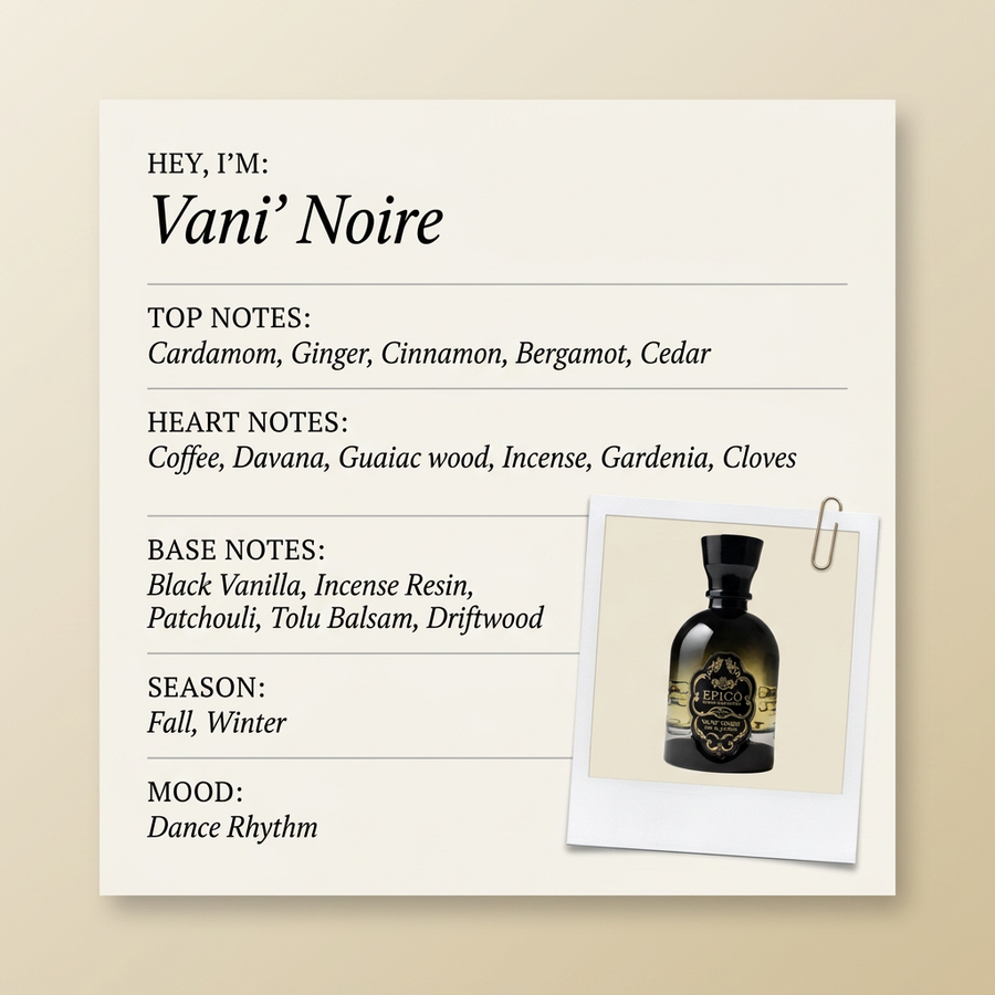 Epicò Parfum Vani' Noire fragrance profile card