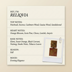 Filippo Sorcinelli Parfums RELIQVIA fragrance profile card