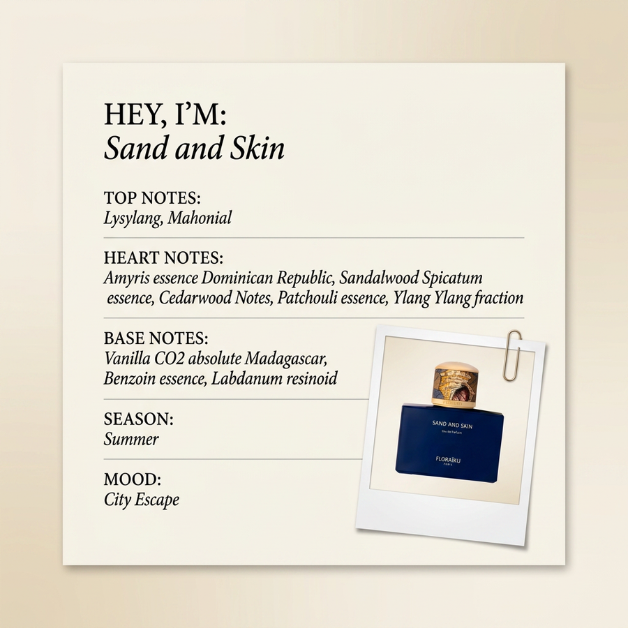 Floraïku Paris Sand and Skin fragrance profile card