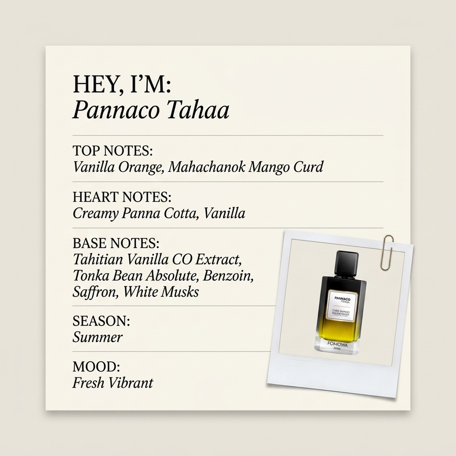 FOMOWA Paris Pannaco Tahaa fragrance profile card