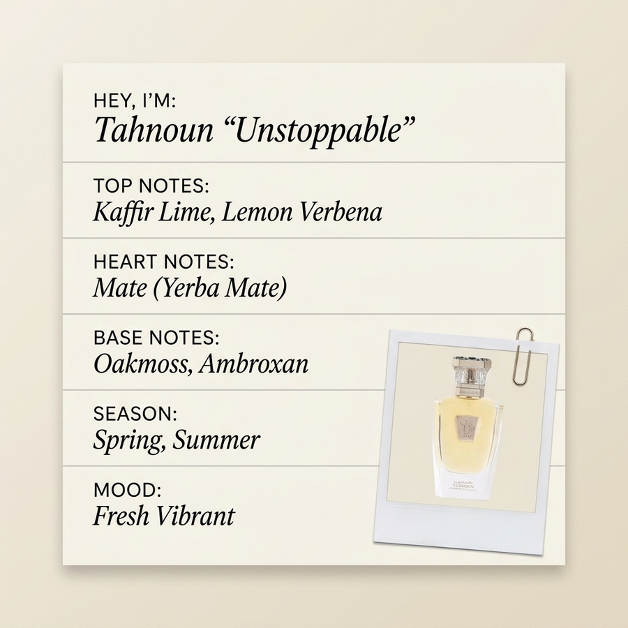 Hind Al Oud Tahnoun "Unstoppable" fragrance profile card