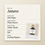 In Astra parfums Antares fragrance profile card