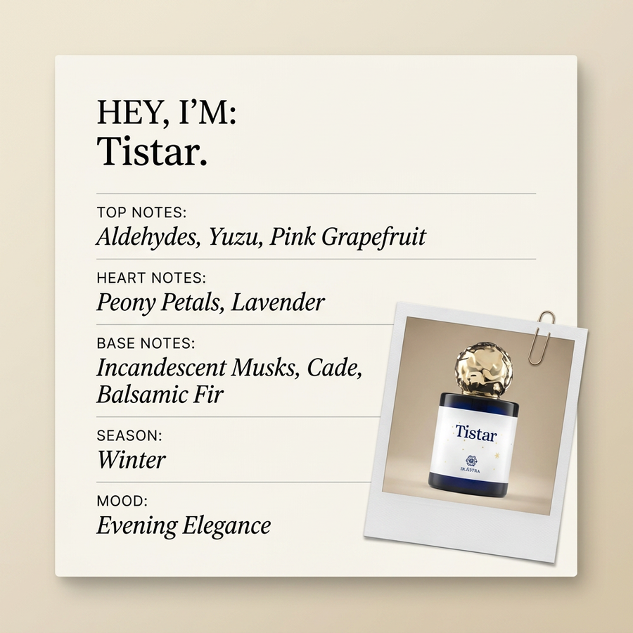 In Astra parfums Tistar fragrance profile card