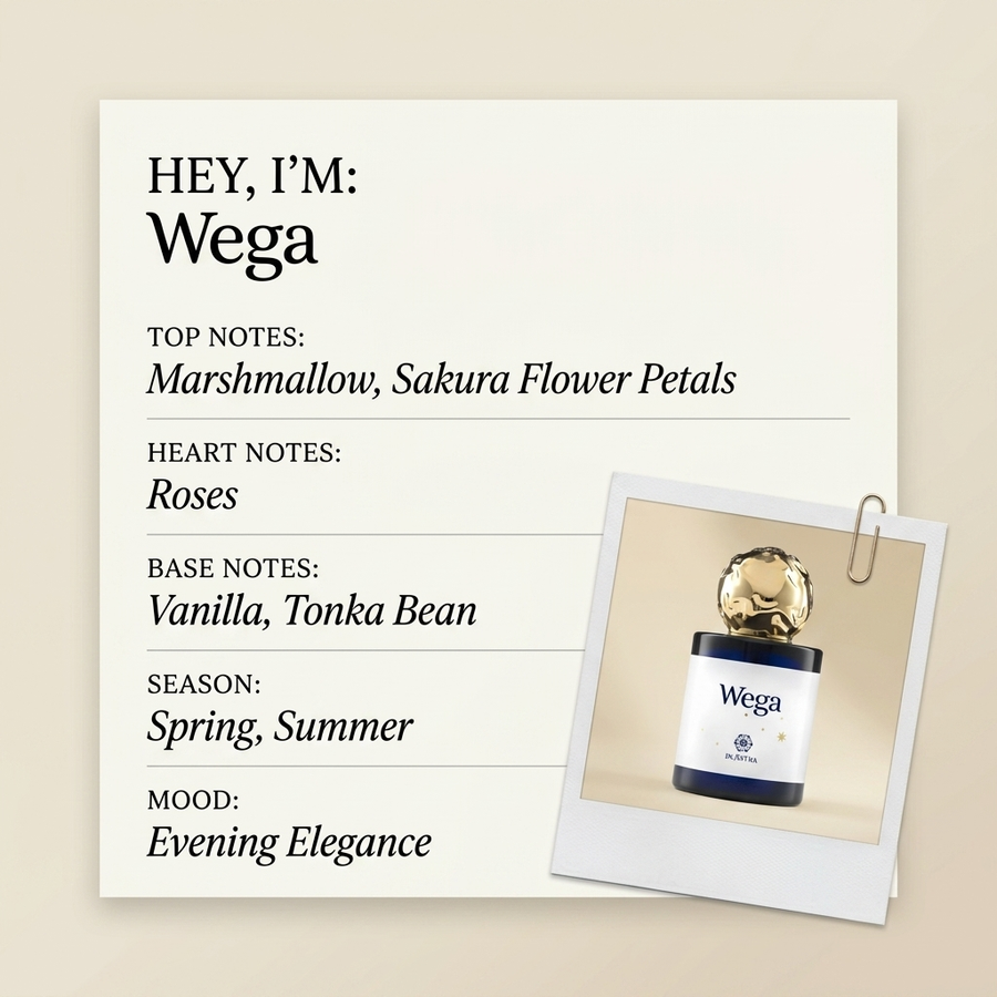 In Astra parfums Wega fragrance profile card