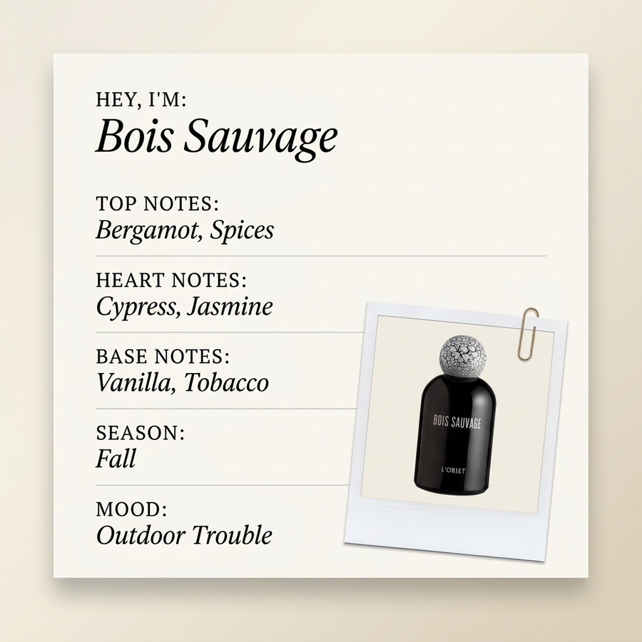 L'OBJET Bois Sauvage fragrance profile card