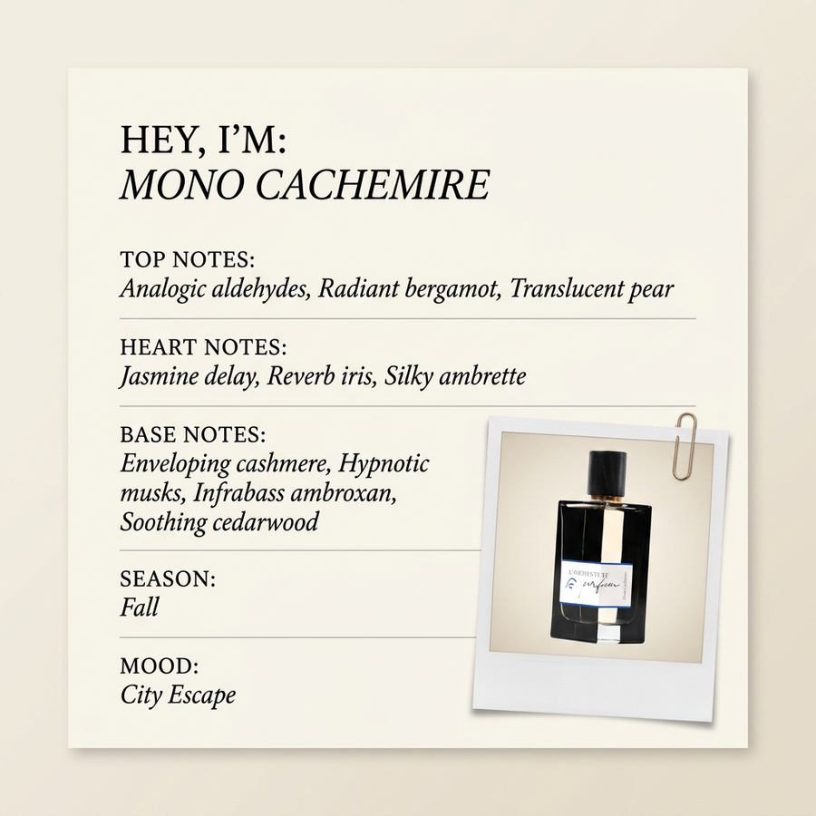 L’ORCHESTRE PARFUM MONO CACHEMIRE fragrance profile card