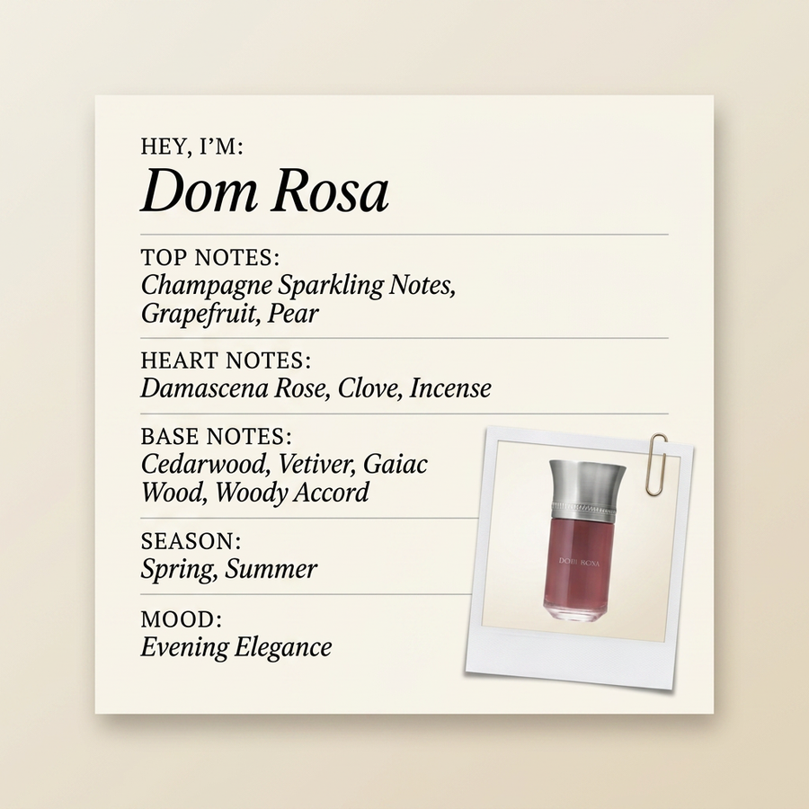 Liquides Imaginaires Dom Rosa fragrance profile card