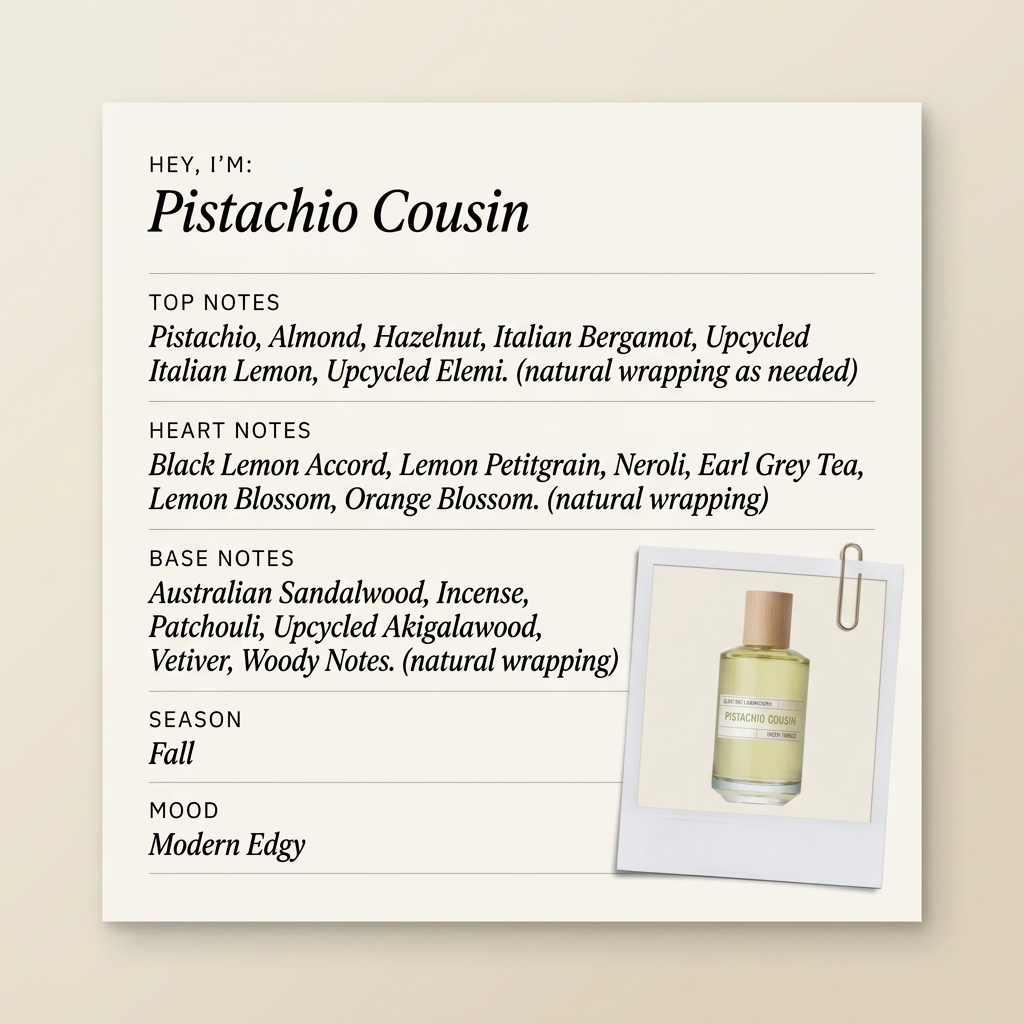 Liquides Imaginaires Pistachio Cousin fragrance profile card