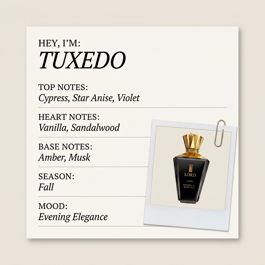 Lord Milano TUXEDO fragrance profile card
