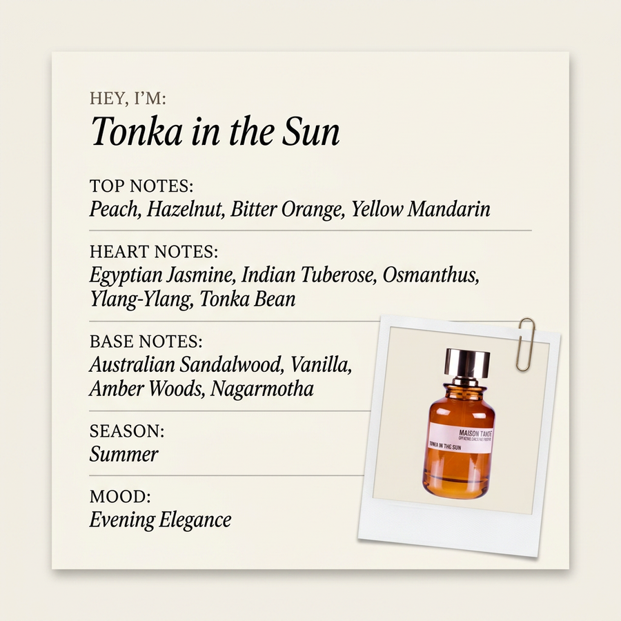 Maison Tahité Tonka in the Sun fragrance profile card