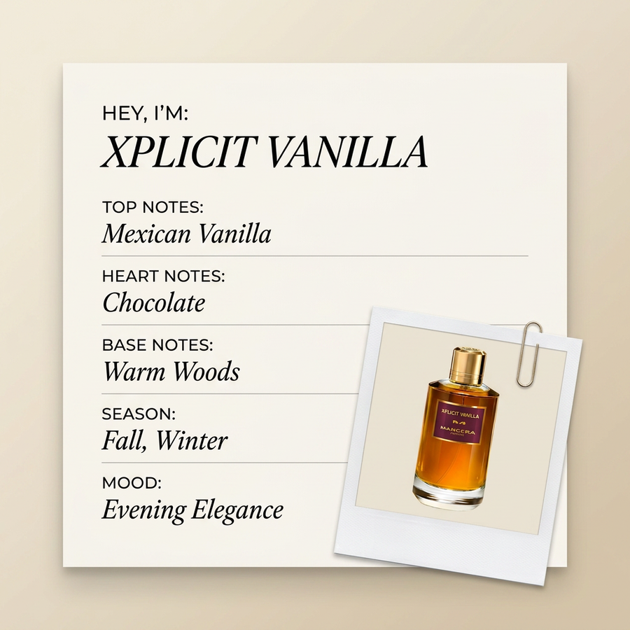 Mancera Paris XPLICIT VANILLA fragrance profile card