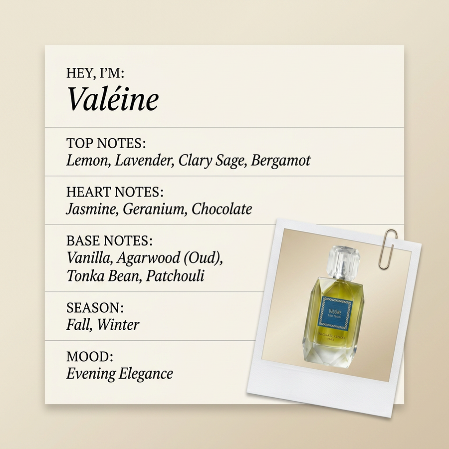Michael Cinco Valéine fragrance profile card