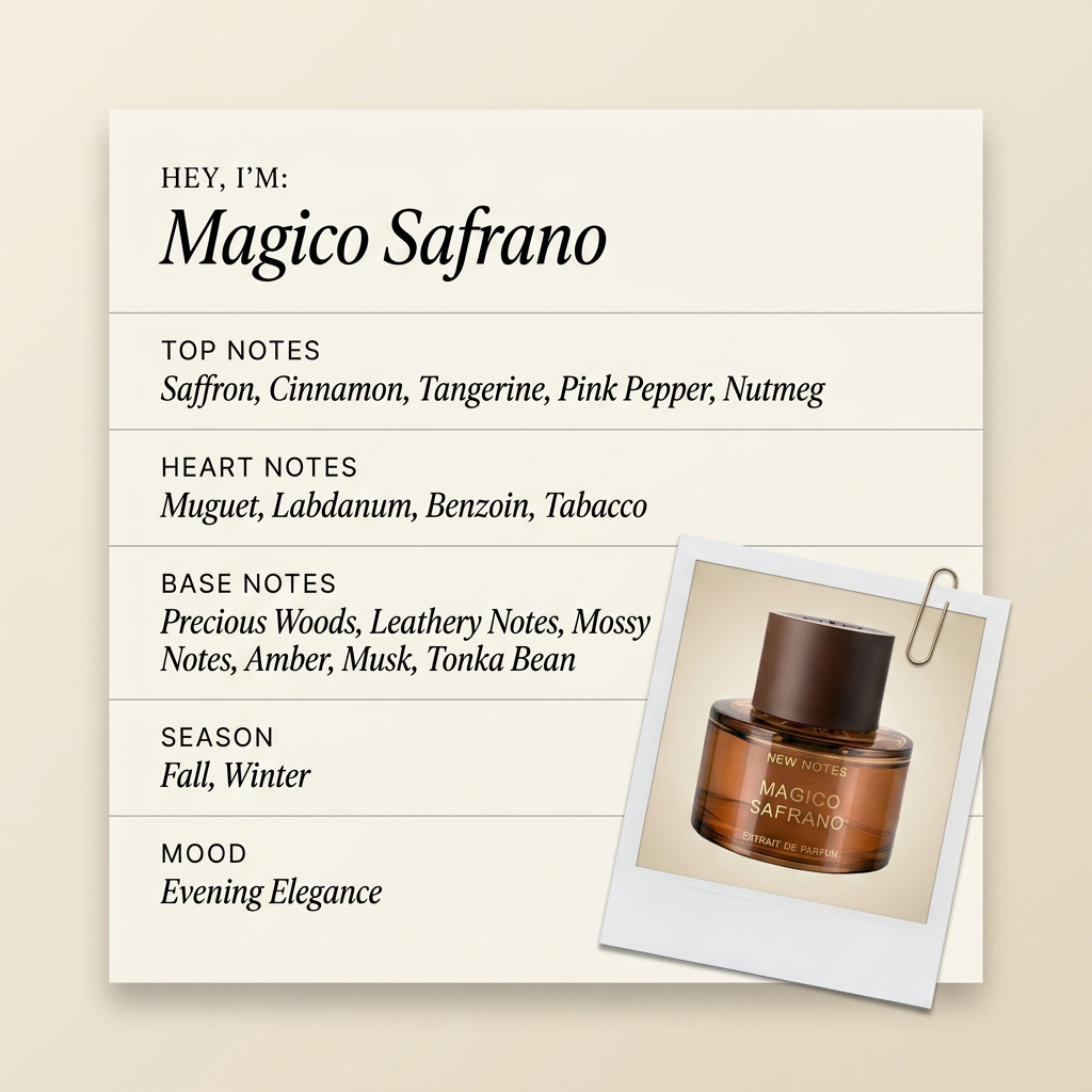 New Notes Magico Safrano fragrance profile card
