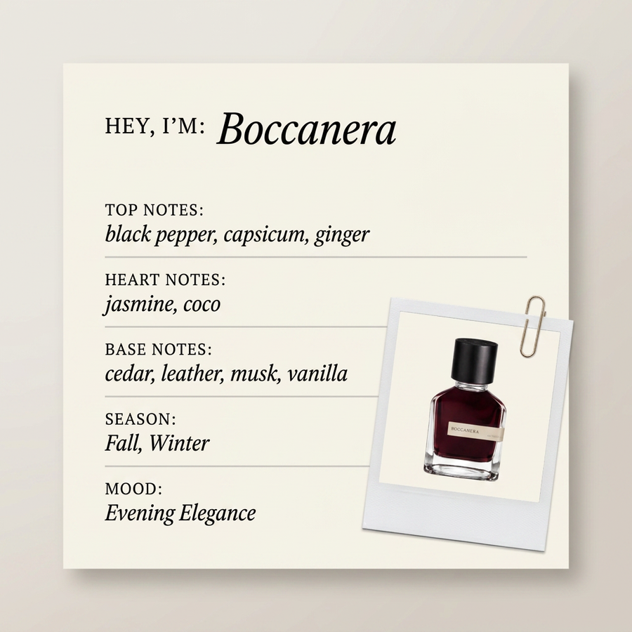 Orto Parisi Boccanera fragrance profile card