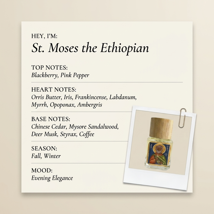 Phronema Perfumes St. Moses the Ethiopian fragrance profile card