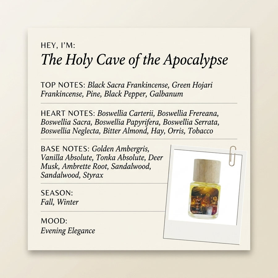 Phronema Perfumes The Holy Cave of the Apocalypse fragrance profile card