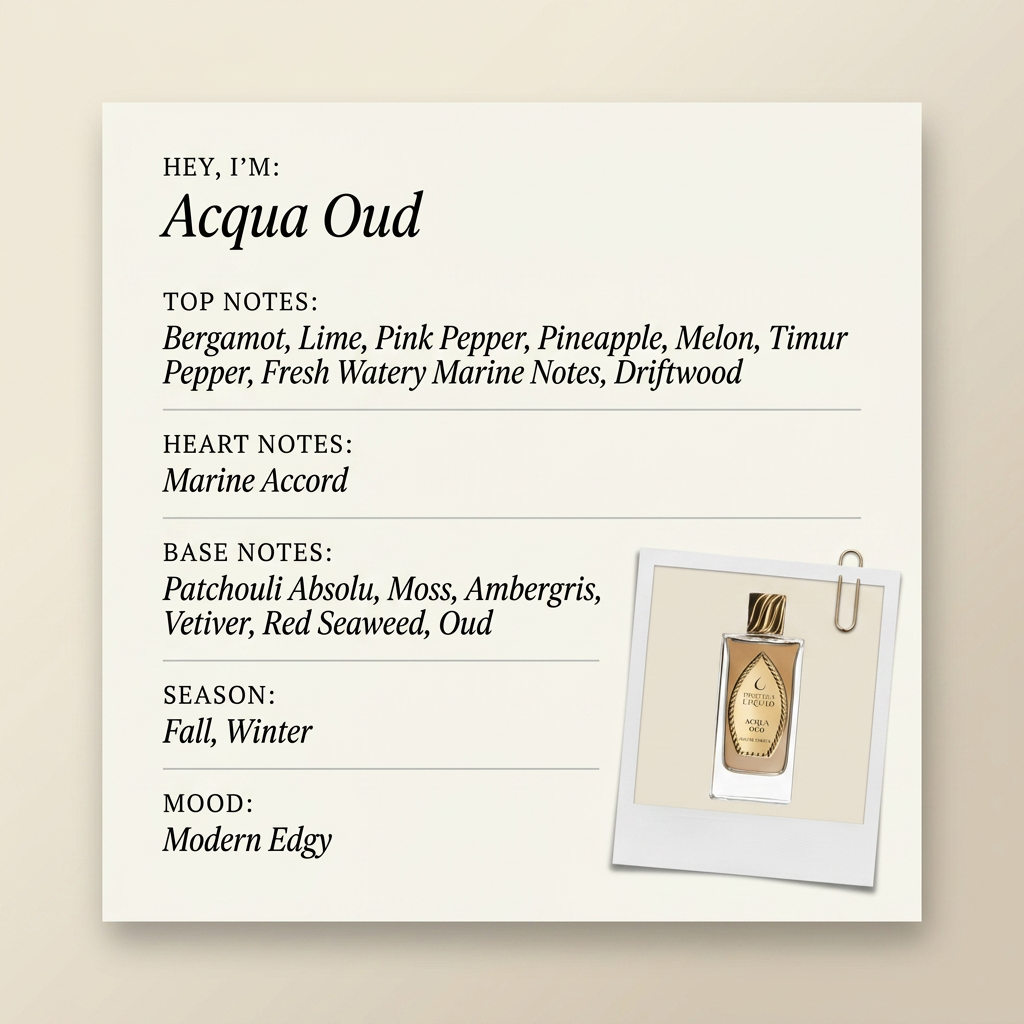 Precious Liquid Acqua Oud fragrance profile card