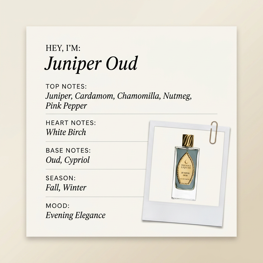 Precious Liquid Juniper Oud fragrance profile card