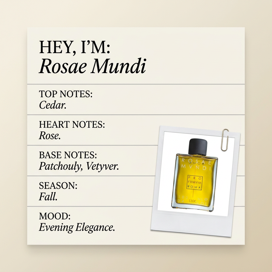Profumum Roma Rosae Mundi fragrance profile card