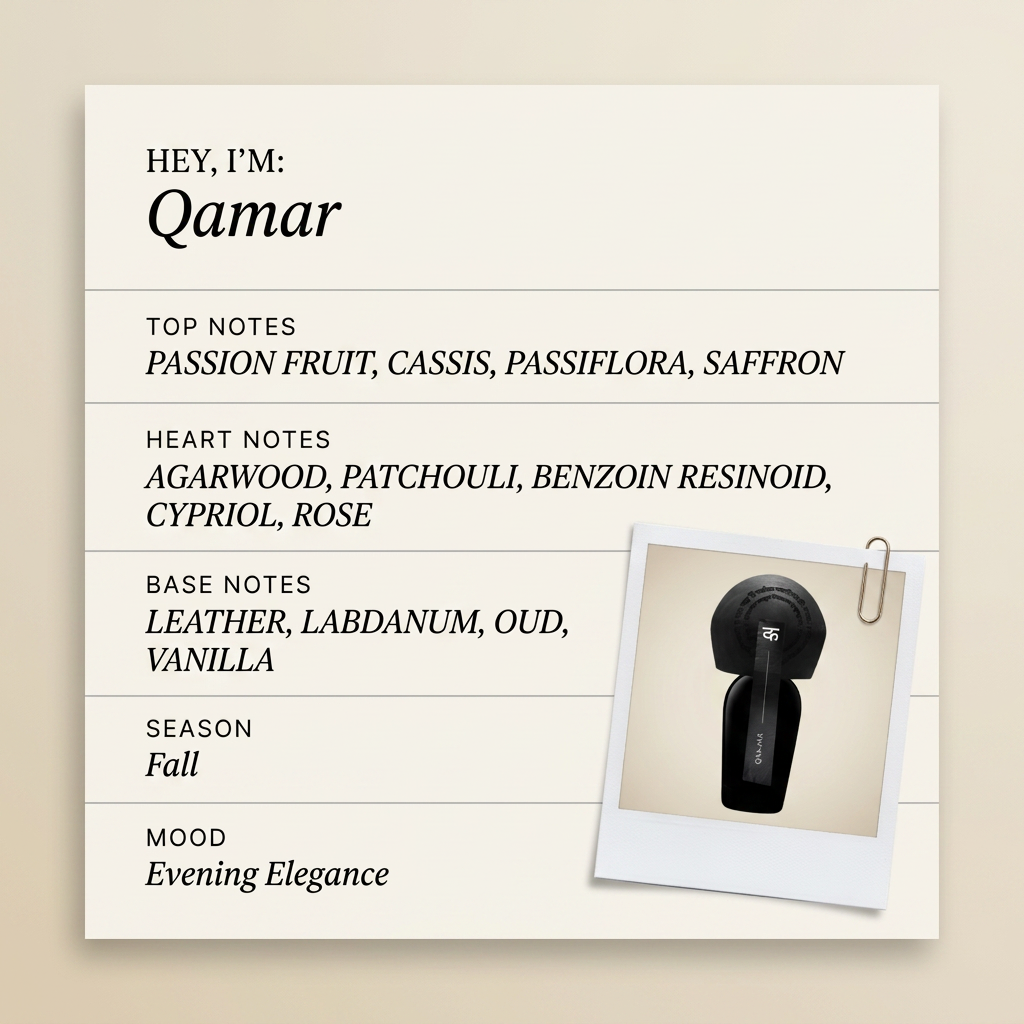 Rajani Parfums Qamar fragrance profile card