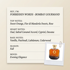 Sasva Parfums FORBIDDEN WORDS - BOMBAY GOURMAND fragrance profile card
