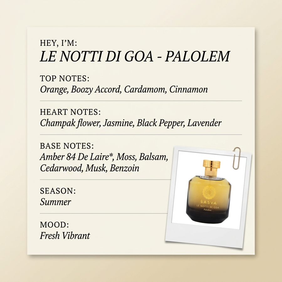 Sasva Parfums LE NOTTI DI GOA - PALOLEM fragrance profile card