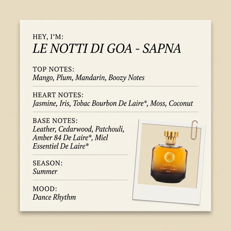 Sasva Parfums LE NOTTI DI GOA - SAPNA fragrance profile card