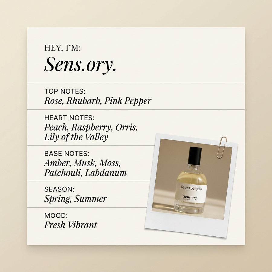 Scentologia Sens.ory. fragrance profile card
