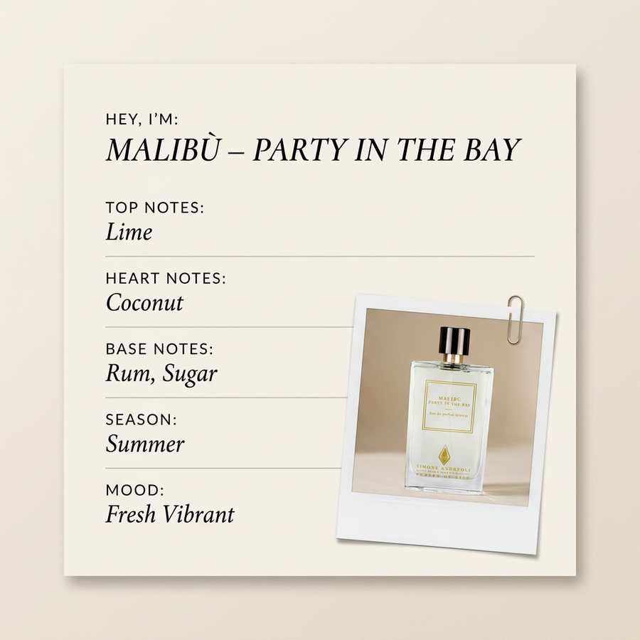 Simone Andreoli MALIBÙ – PARTY IN THE BAY fragrance profile card