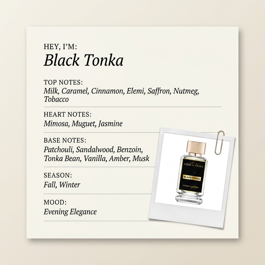 Soleil De Grace Black Tonka fragrance profile card