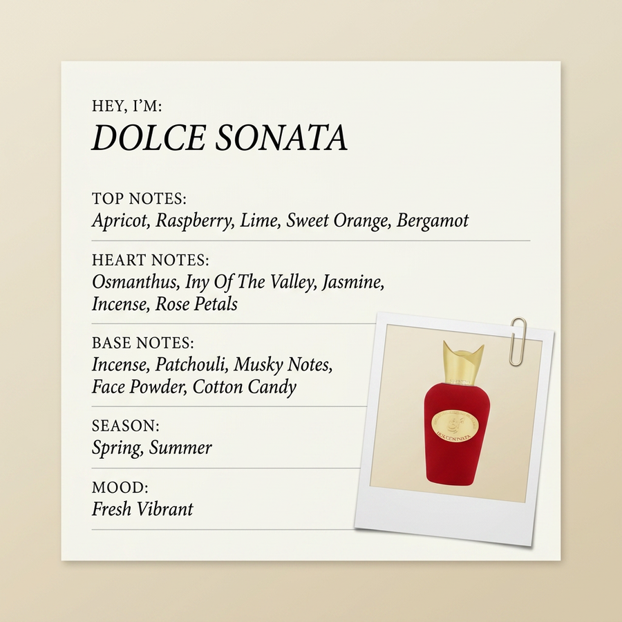 Sospiro DOLCE SONATA fragrance profile card