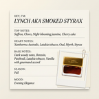 Spiritica LYNCH AKA SMOKED STYRAX fragrance profile card