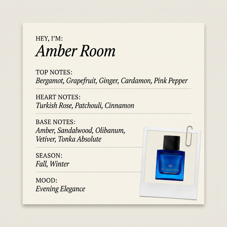 Thameen London Amber Room fragrance profile card