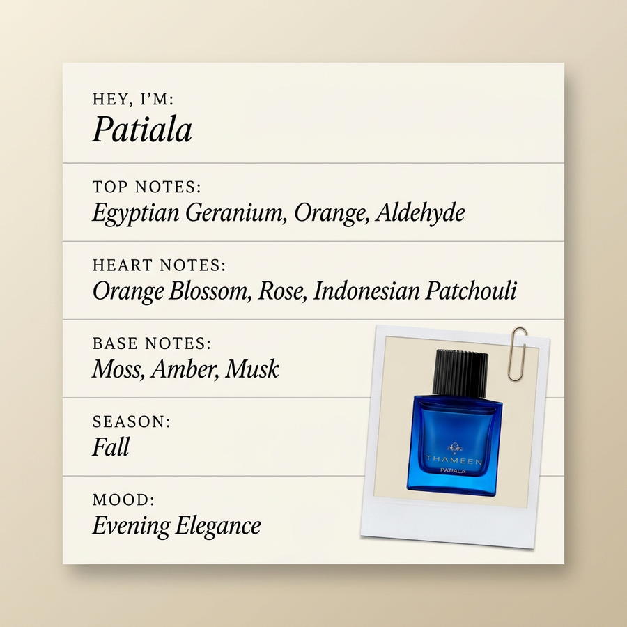 Thameen London Patiala fragrance profile card