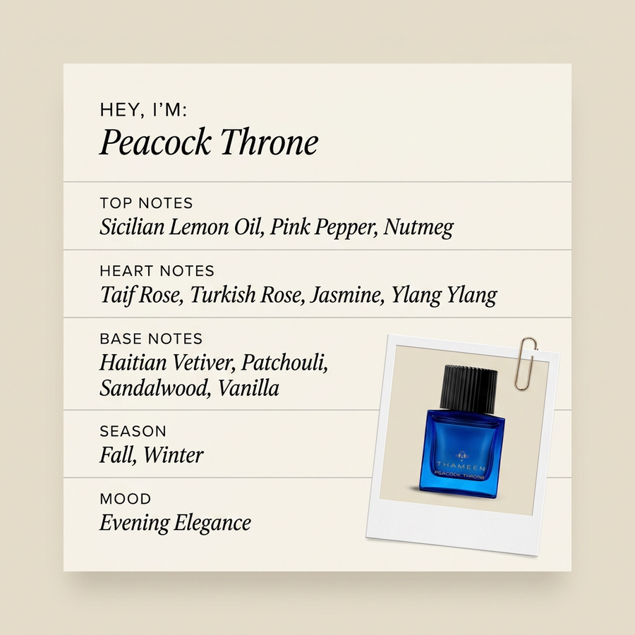 Thameen London Peacock Throne fragrance profile card