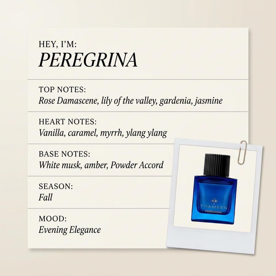 Thameen London PEREGRINA fragrance profile card