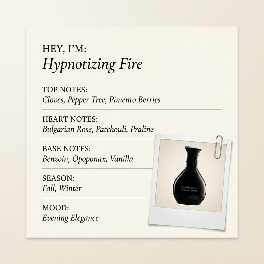 The Harmonist Hypnotizing Fire fragrance profile card