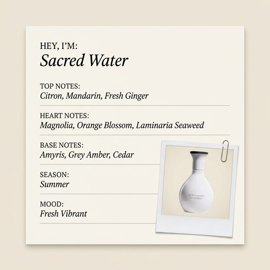 The Harmonist Sacred Water fragrance profile card