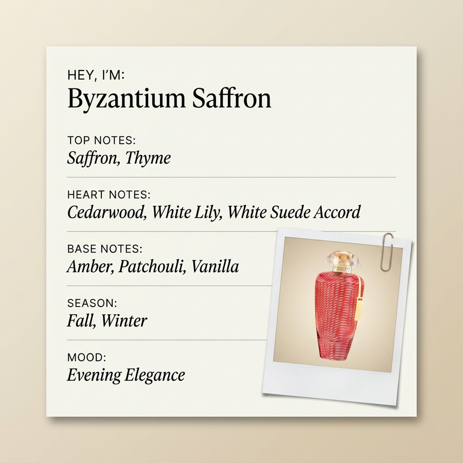 The Merchant of Venice Byzantium Saffron fragrance profile card