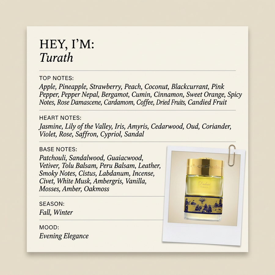 The Spirit of Dubai Turath fragrance profile card