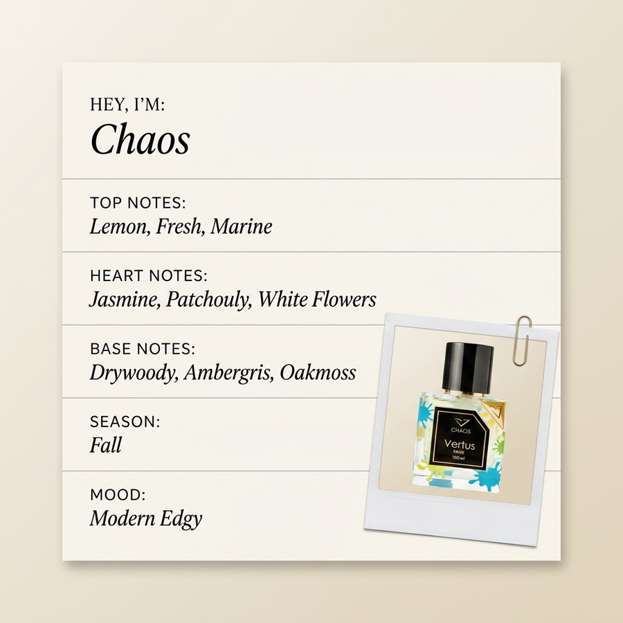 Vertus Chaos fragrance profile card